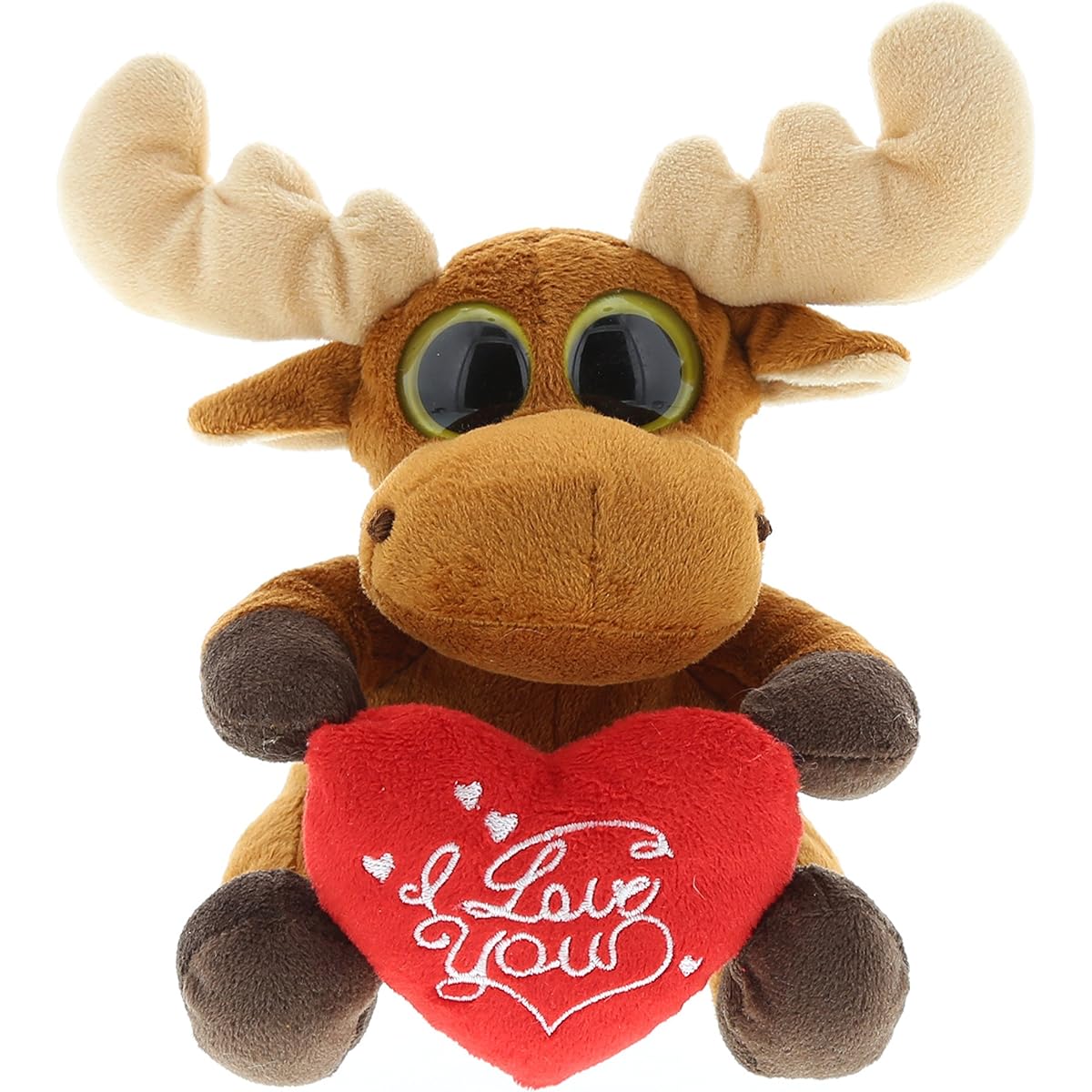 DolliBu I Love You Valentine's Day Plush Toy Sitting Elk with Big Eyes - Cute Stuffed Animal with Red Heart and Name Personalized Gift for Valentine's Day, Birthday, Anniversary - 6 Inches