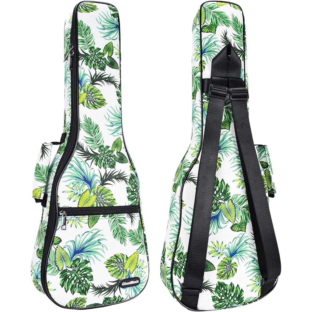 CLOUDMUSIC Ukulele Case Backpack Strap Bag Soprano Concert 21 23 Inch Green Leaf White Soprano