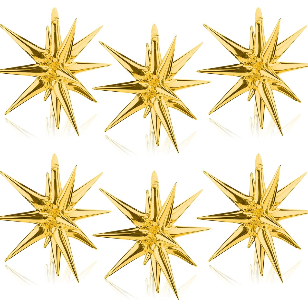 Moukiween 6pcs Exploding Star Foil Balloons - 12 Point Star Balloons Gold Starburst Cone Mylar Balloons Spiked Balloons Party Supplies for Christmas Birthday Wedding Baby Shower Photo Booth