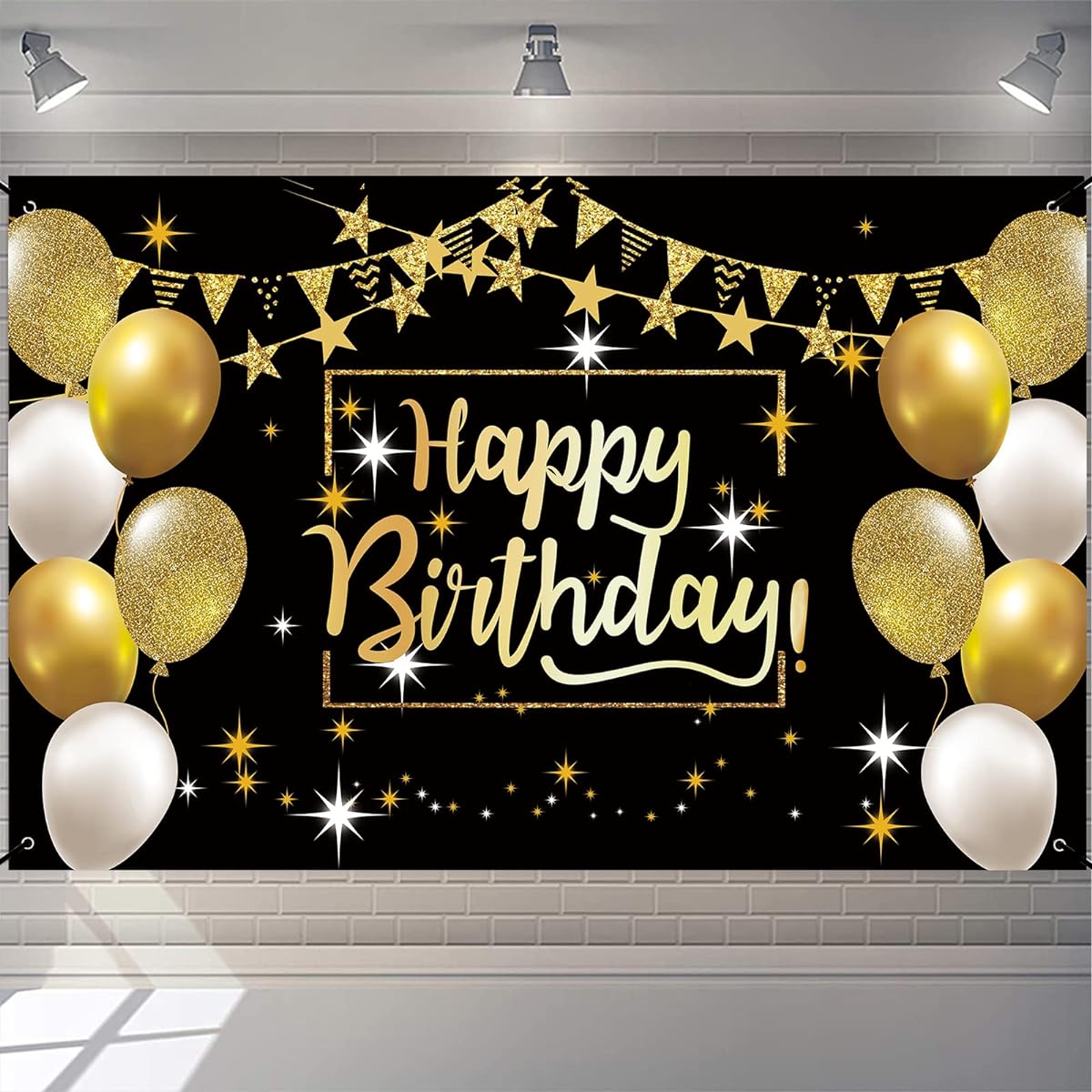 6x4ft Black Gold Happy Birthday Banner Backdrop for Boys Men Women Birthday Party Decorations Supplies Photo Background