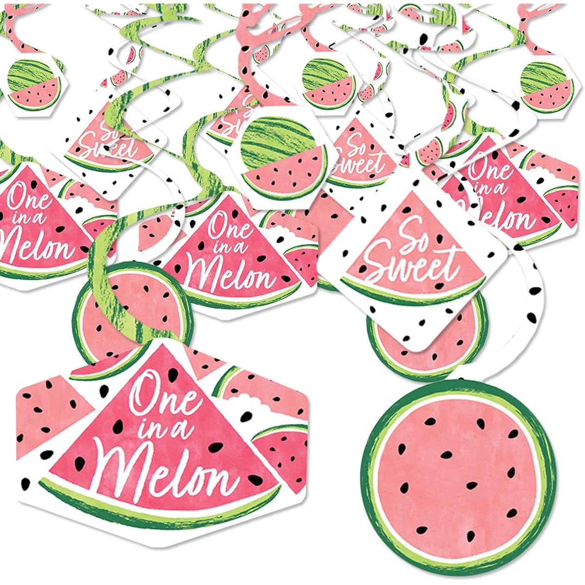 Big Dot of Happiness Sweet Watermelon - Fruit Party Hanging Decorations - Party Decoration Swirls - Set of 40
