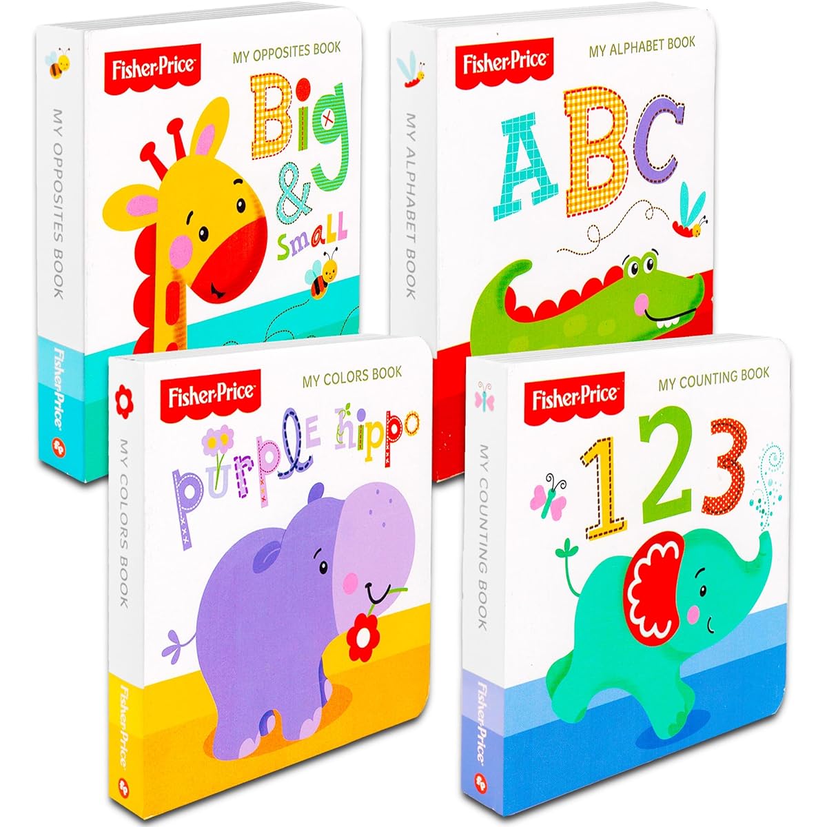 Fisher Price My First Books Set of 4 Baby Toddler Board Books (ABC Book, Colors Book, Numbers Book, Opposites Book) by Fisher-Price