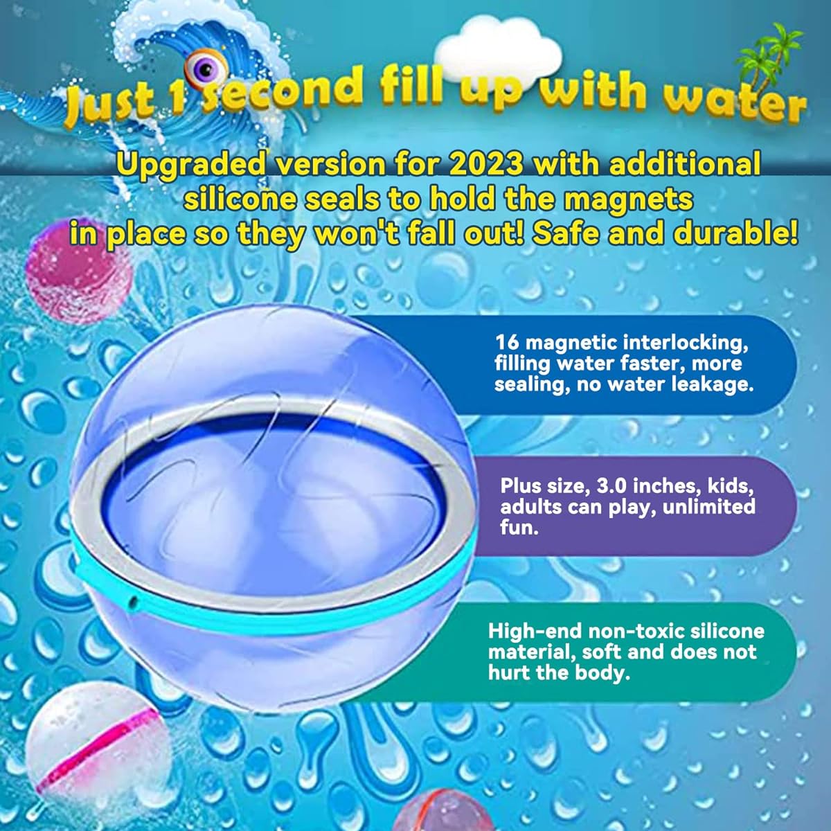 Reusable Water Balloons for Kids and Adults, Quick Refillable, Self-Sealing Silicone Water Bombs, Splash Balls for Summer Pool Party, Water Fight Game with Friends, Swimming Pool Toys (8 Pieces)