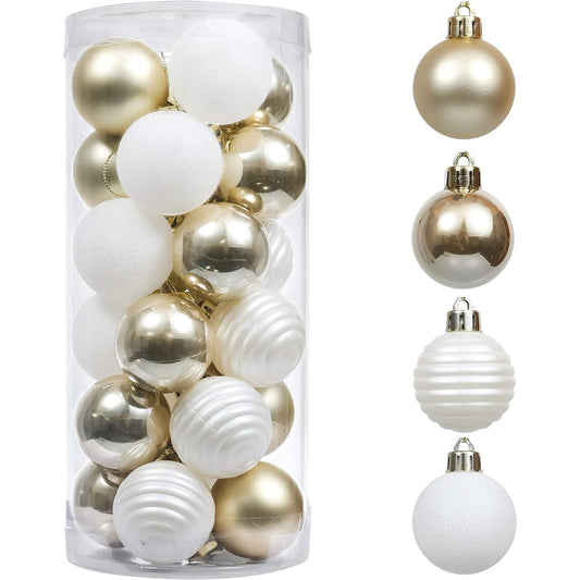 Valery Madelyn 24ct 40mm Elegant Gold White Christmas Ball Ornaments, Shatterproof Christmas Tree Ball Decorations, Themed with Tree Skirt (Sold Separately)