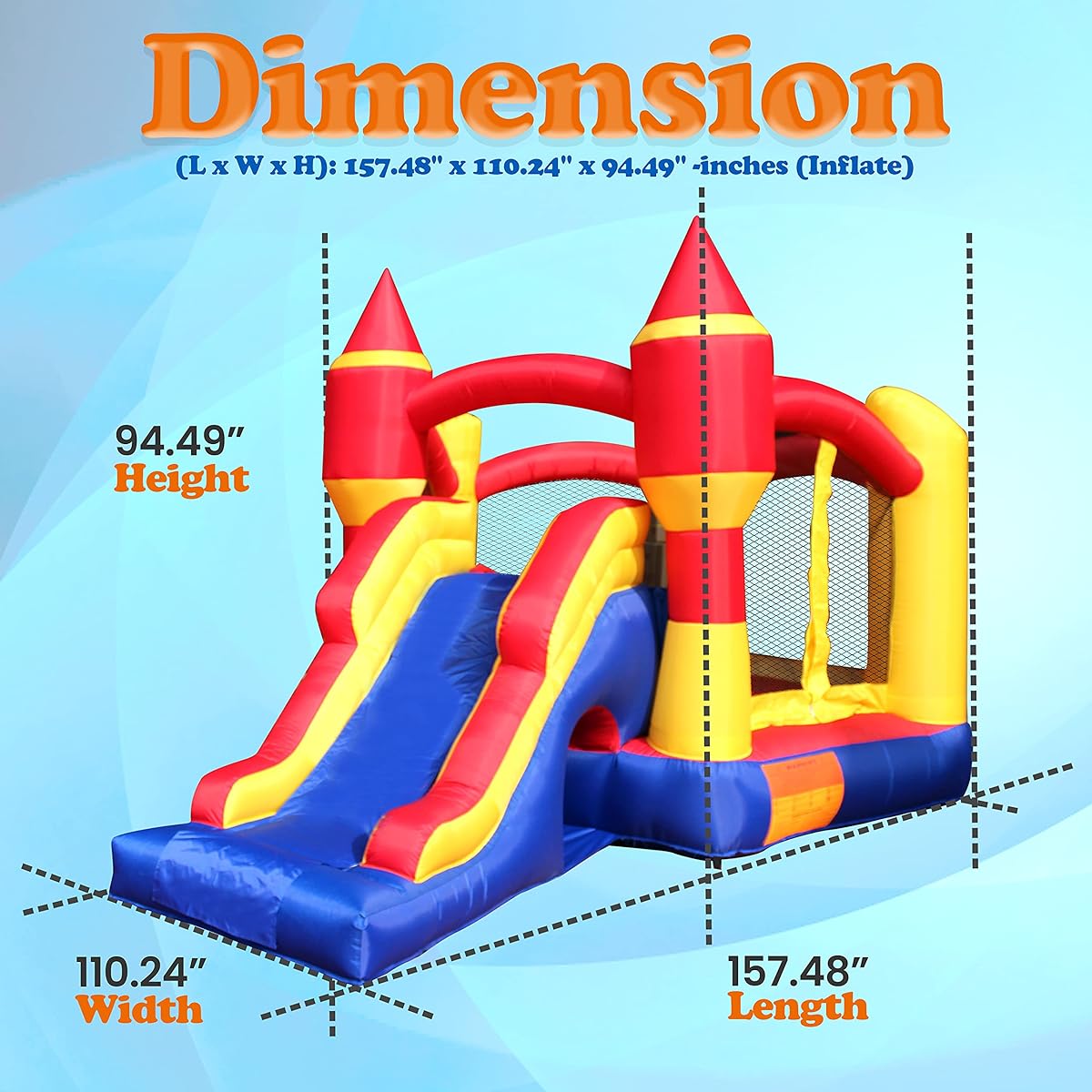 SereneLife Inflatable Bounce House Castle Bouncer - Indoor/Outdoor Portable Jumping Bounce Castle with Slide Safety Net - Kids Castle Party Bounce House - Ocean Ball Inflator Carry Bag -SLIB970