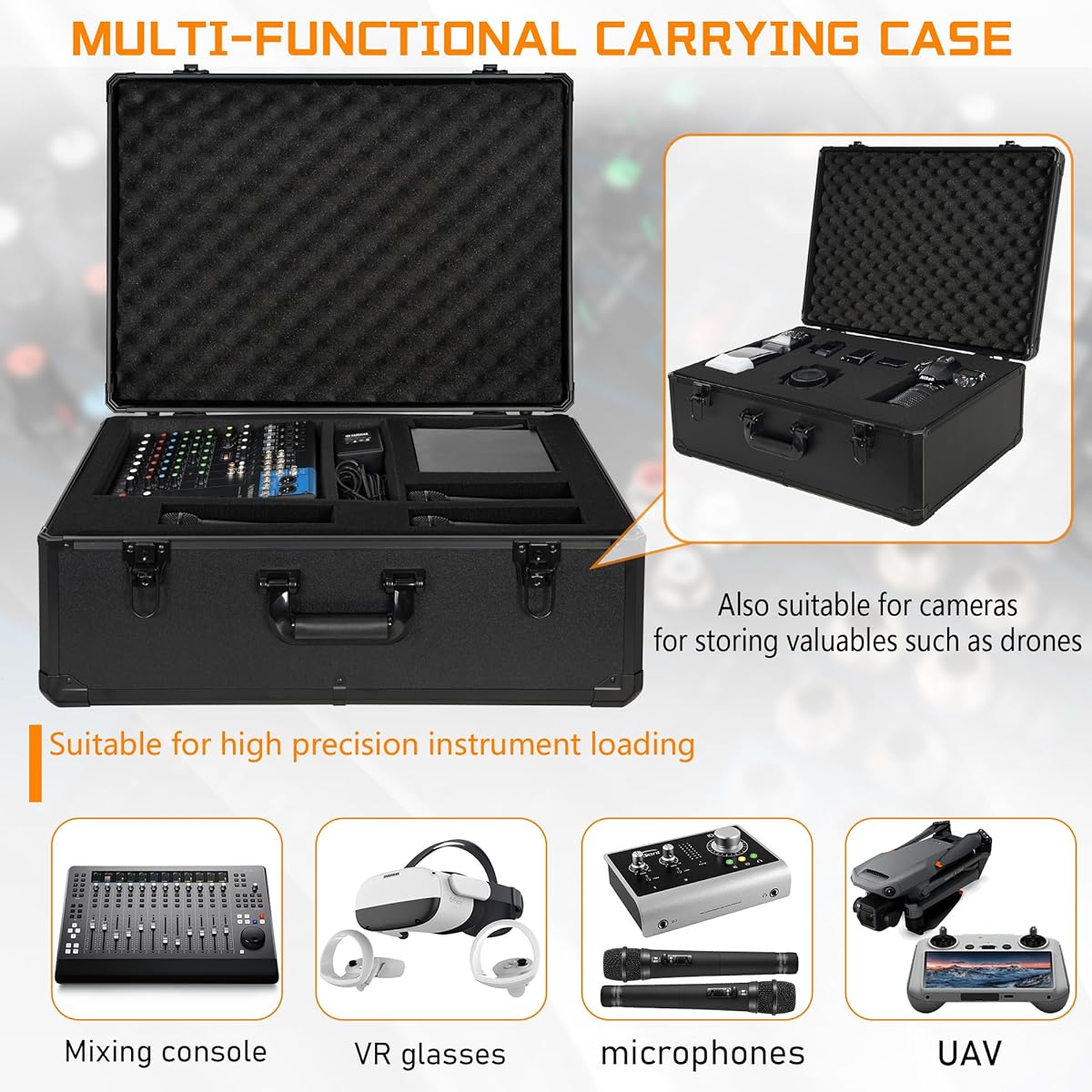 ITHWIU 23" Aluminum Carrying Case - Perfect for Transporting Microphone & Camera Gear - DJ Mixer Case with Customizable Pre-Diced Foam - 23 x 16.5 x 8.6" Black