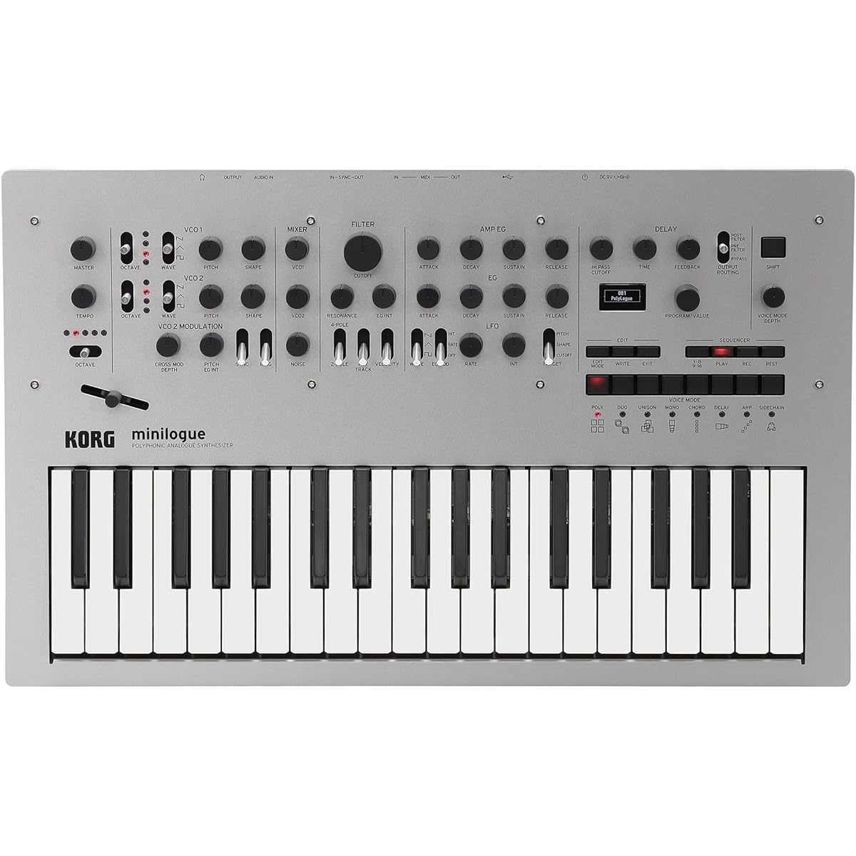 KORG 4-voice polyphonic analog synthesizer minilogue 37-key 16-step sequencer with oscilloscope and adapter included