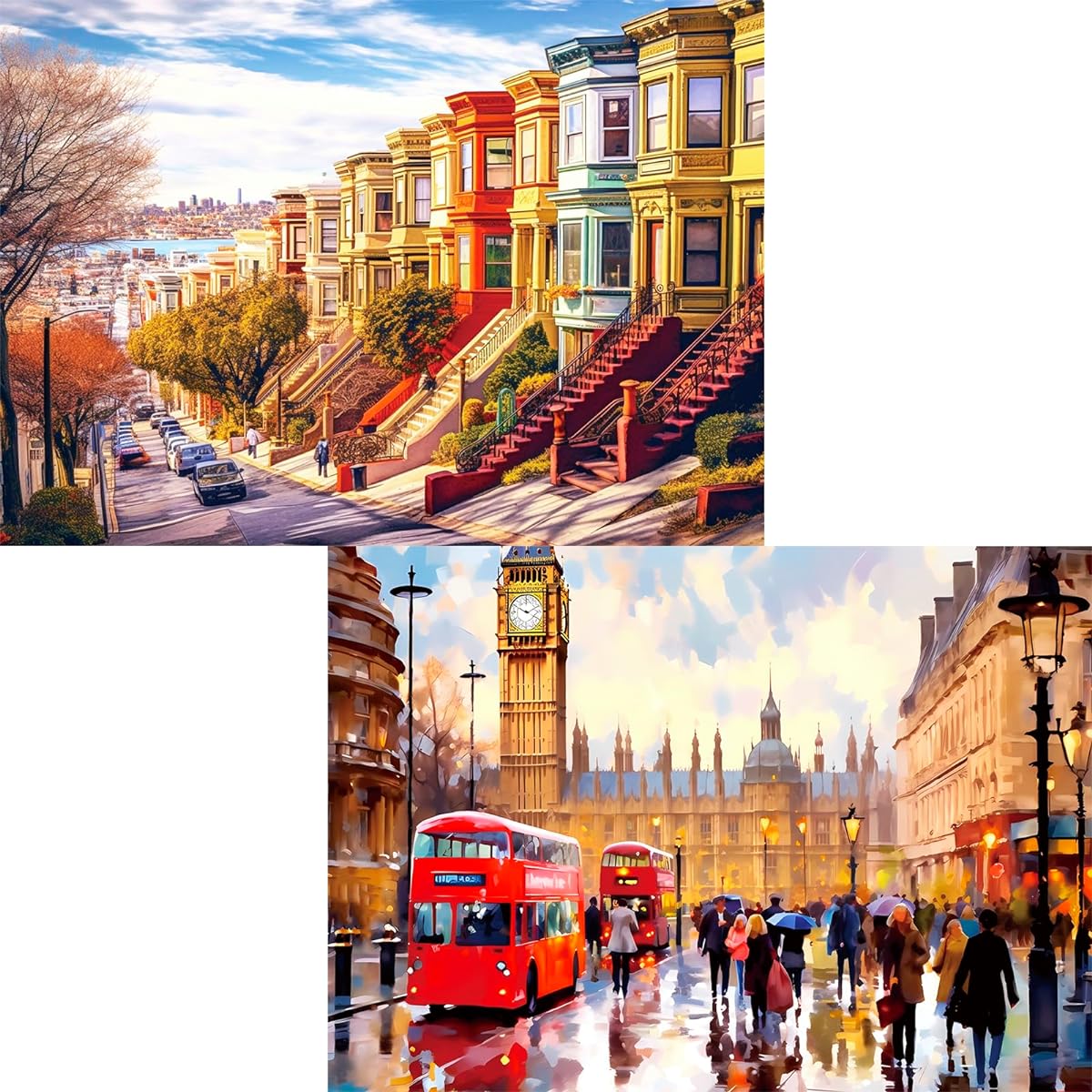 Edsjegn 2 Pack Puzzle for Adults 1000+ Pieces 2000 Piece Puzzle Adult Jigsaw Puzzle for Adults London Jigsaw Puzzle Christmas Halloween Thanksgiving Gift