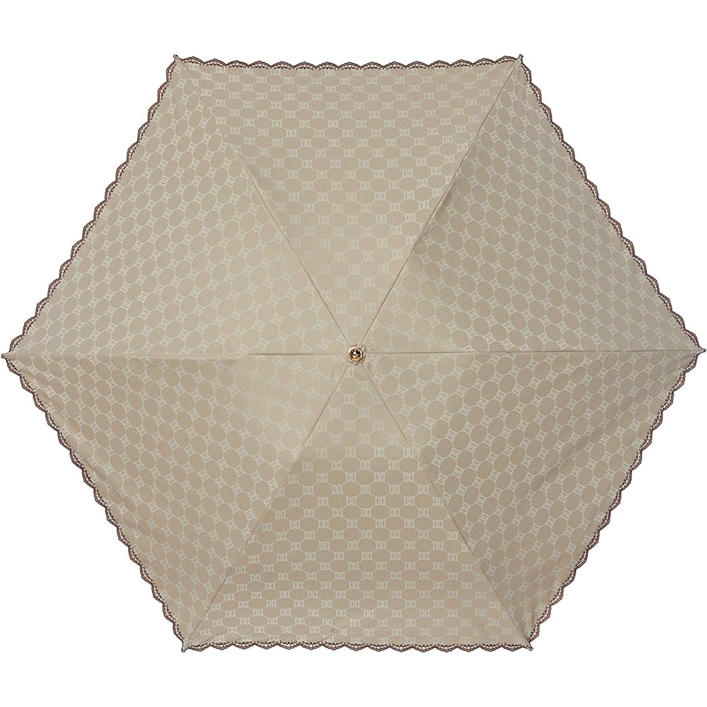 [Moonbat] Folding Umbrella DAKS Logo Jacquard Parasol Folding Umbrella Parasol Embroidered Logo Simple Stylish Cute [Made in Japan, Heat Shielding, Light Shielding, Lightweight, For Both Sunny and Rainy Days] Women's Beige Rib Length: Approx. 50cm