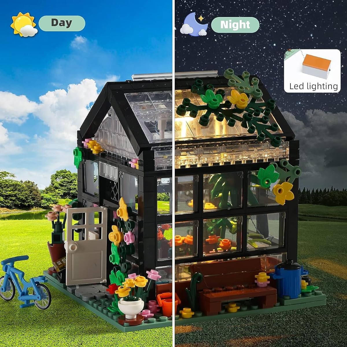 OKKIDY Flower House Building Set, Flower Friends House, Create a Calm and Intimate Environment, Creative Building Kit with Warm LED Light, Great Gift for 6-12 Year Old Girls and Building Block Lovers (579 Pieces)