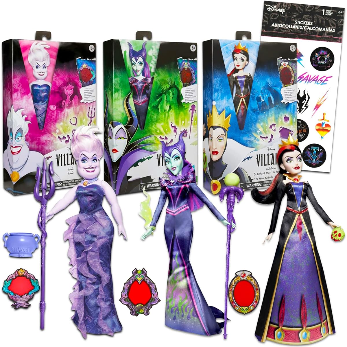Disney Villains Doll Set for Girls - 3 Disney Villains Doll Set Maleficent Ursula Evil Queen Plus Sticker Disney Villains Gift