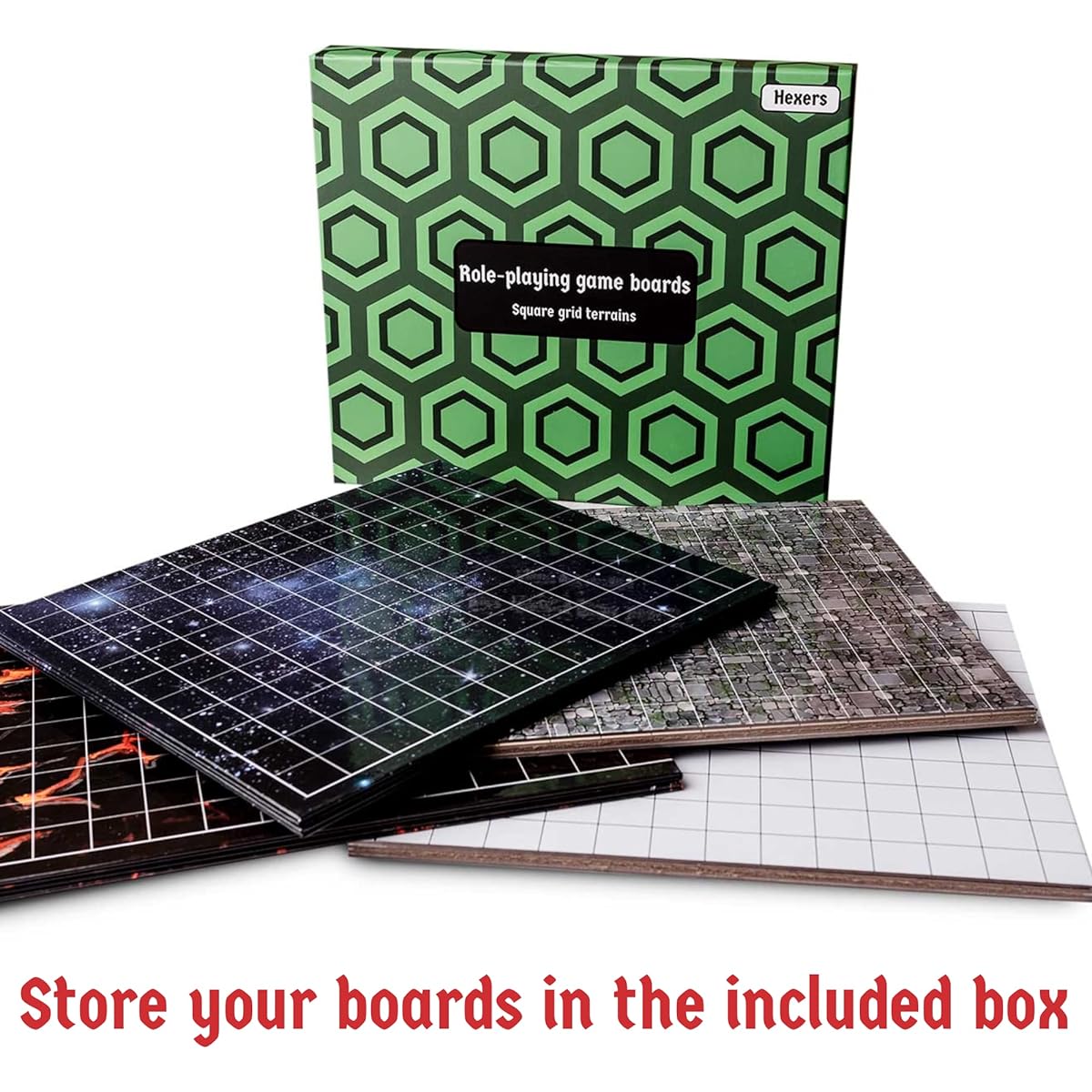 Hexers Roleplaying Game Board Mat Square Grid Terrain 8 Types of Terrain Dungeons & Dragons DND Pathfinder RPG 27" 1" Squares Foldable & Dry Erase