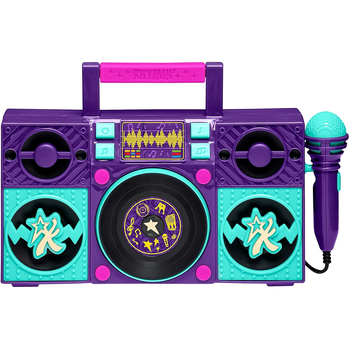 eKids Karma's World Sing Along Boom Box Speaker with Microphone for Fans of Karma's World Toys Kids Karaoke Machine with Built-in Music and Sound Effects