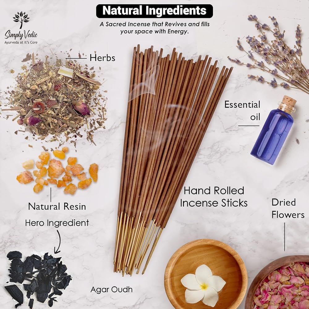 Simply Vedic AGAROUDH Premium Incense Agarwood 250g/8.8oz (Approx. 135 Charcoal Free): Free Wooden Holder: Meditation, Yoga, Spiritual Healing, Prayer, Aromatherapy Energy Cleansing