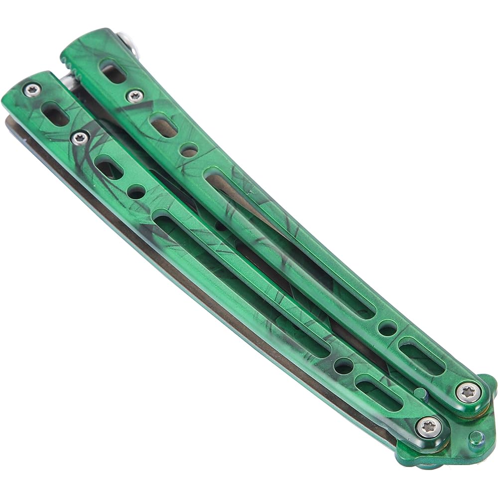 Foldable Outdoor Camping Equipment Practice Butterfly Knife Bladeless Training Tool Three Edges (Green)