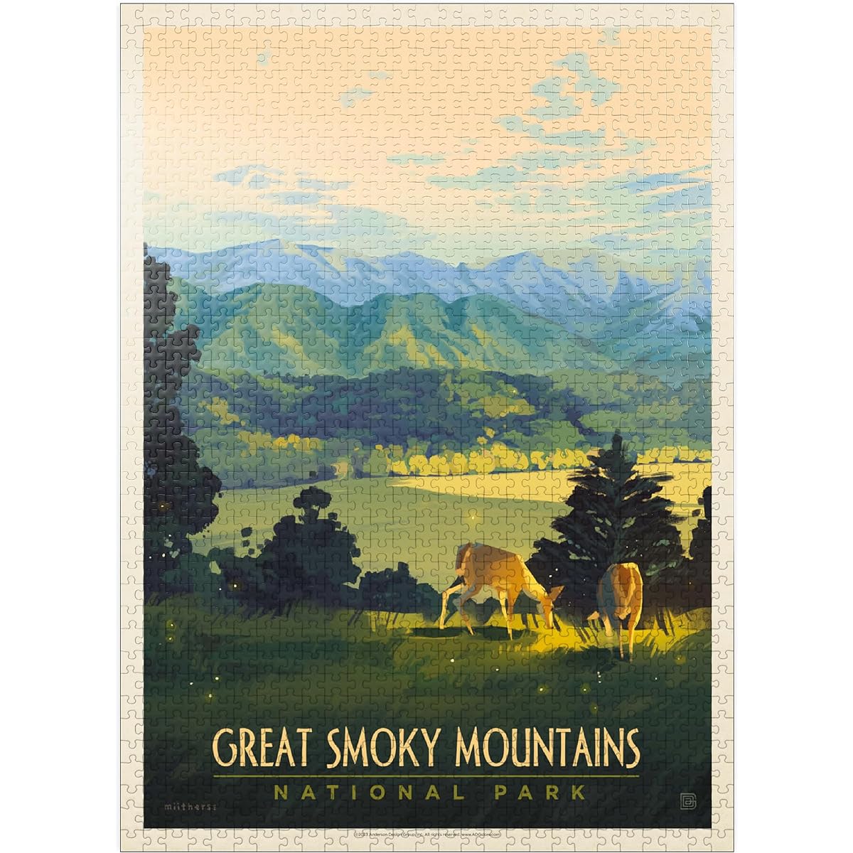 Great Smoky Mountains National Park: Sunset at Cades Cove Vintage Poster - Premium 1000 Piece Jigsaw Puzzle for Adults