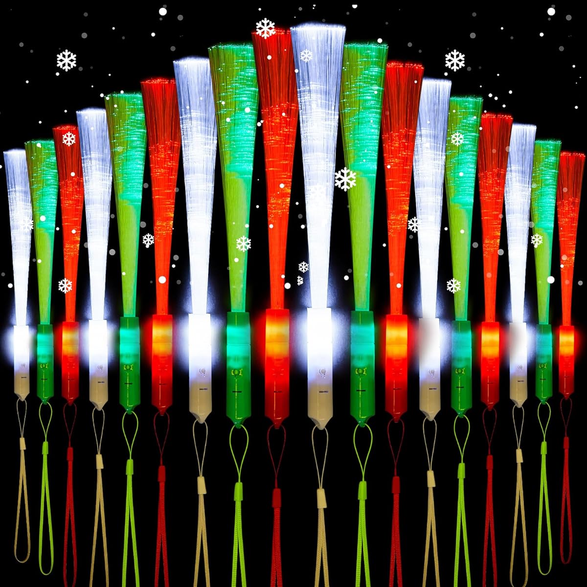 Christmas Fiber Optic Wands Glow Fiber Wands Sticks Red Green White Glow Sticks Light Up Toys Colorful Flashing Lights Wands for Christmas Party Favors (24pcs)