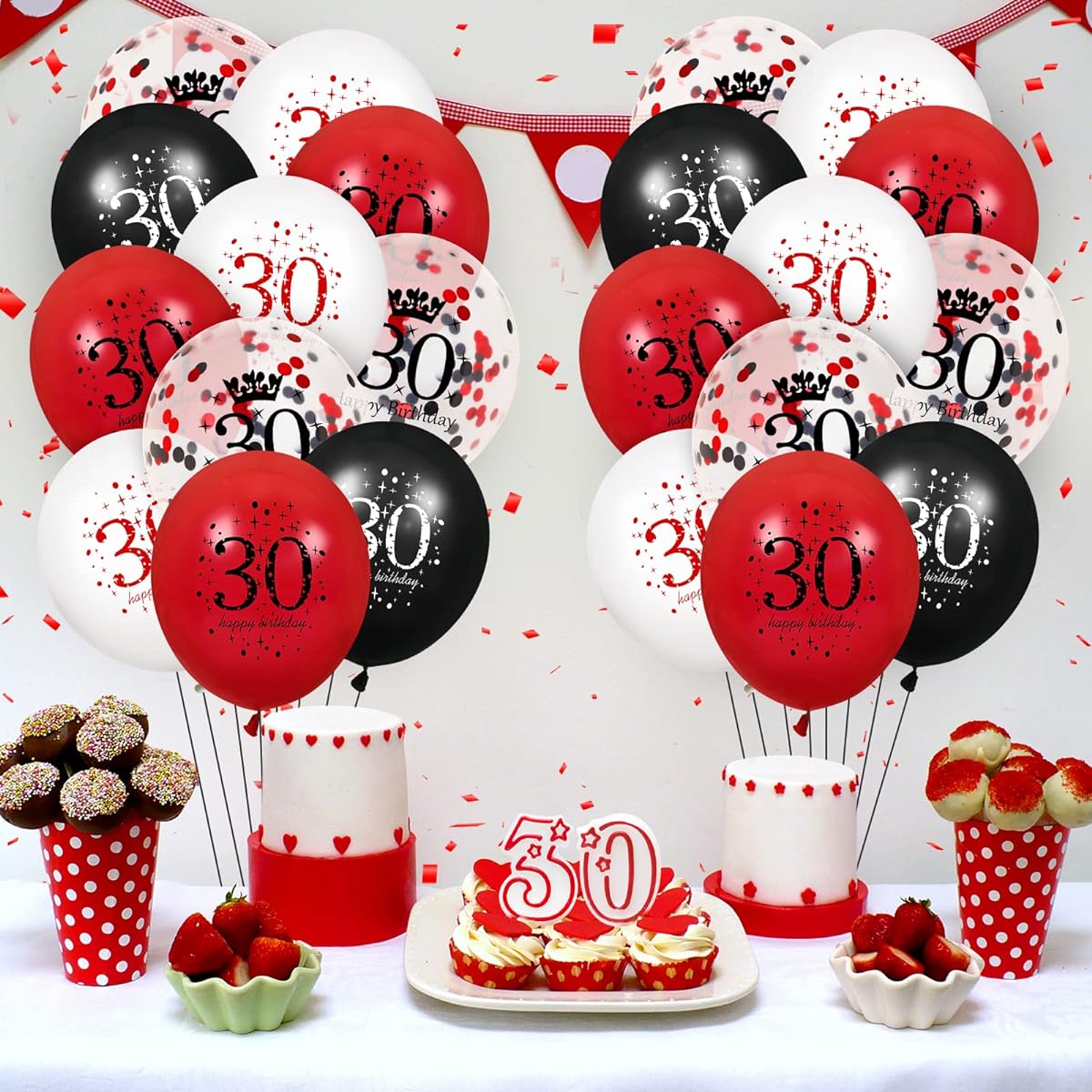 Latex 30th Birthday Balloons 16 Pieces Red Black 30th Birthday Balloons Red Black 30th Birthday Party Decoration Balloons for Women Men 30th Birthday Anniversary Decoration