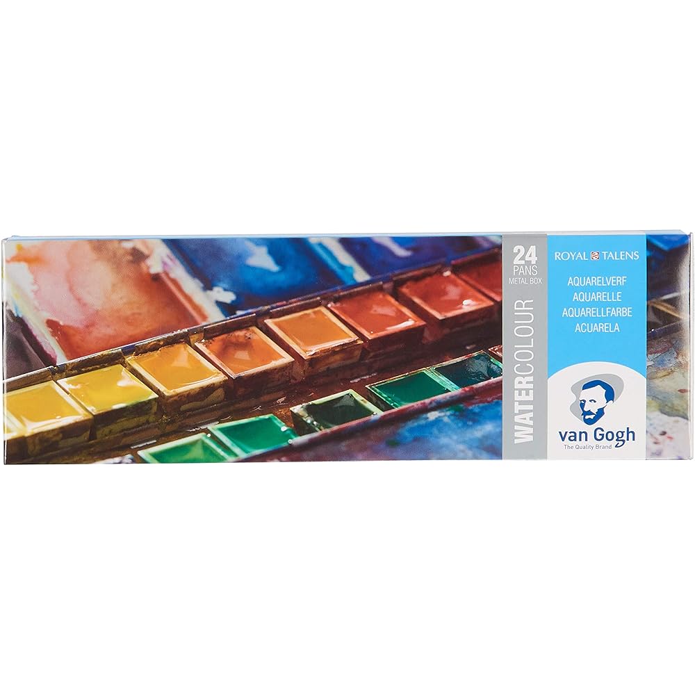 Talence Solid Watercolor Paint Van Gogh 24 Colors Metal Case T.20M8624 Half Pan