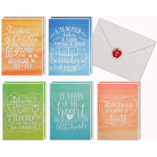 10 Teacher Thank You Cards with Matching Envelopes & Stickers | Thank You Message Pack for Teachers | Great Gift Set for Teachers