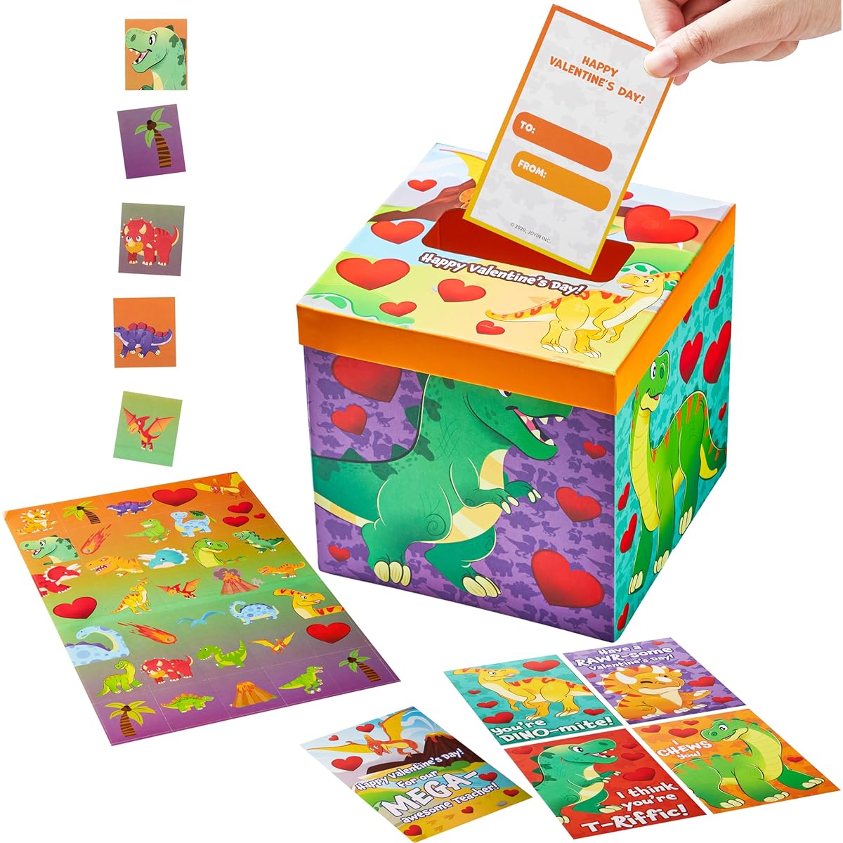 Valentine's Day Cards for Kids and Mailboxes (Dinosaur Theme) Valentine's Mailbox Set Classroom Exchange 32 Student Valentine Cards 1 Teacher Card 35 Stickers 1 Mailbox