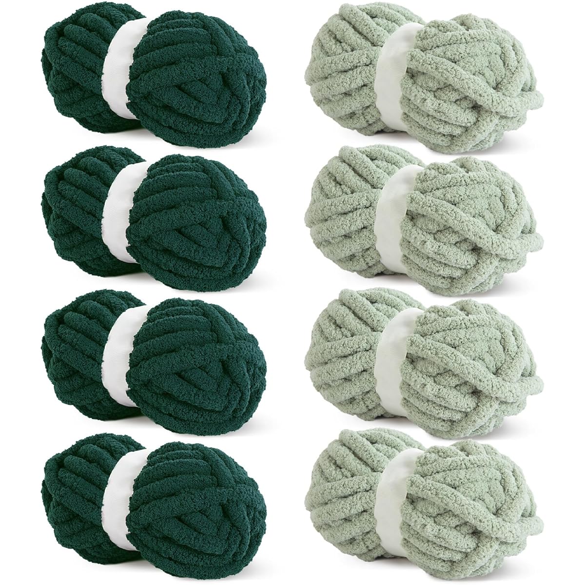 HOMBYS Chunky Yarn for Crocheting, Pack of 8, Super Bulky Large Soft Fluffy Yarn, Fluffy Yarn, Chunky Chenille Yarn for Hand Knitting/Arm Knitting, 4 Green, 4 Dark Green (31.7 Yards, 8 Oz Each Skein)