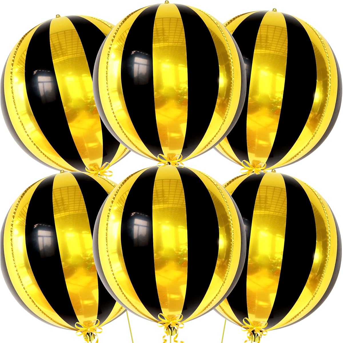 Gold and Black Foil Balloons - 22 Inch, Pack of 6 | Large 360 Degree 4D Metallic Gold and Black Striped Balloons for Birthday | Mirror Finish Black Gold Foil Balloons for Graduation Party Decorations 2022
