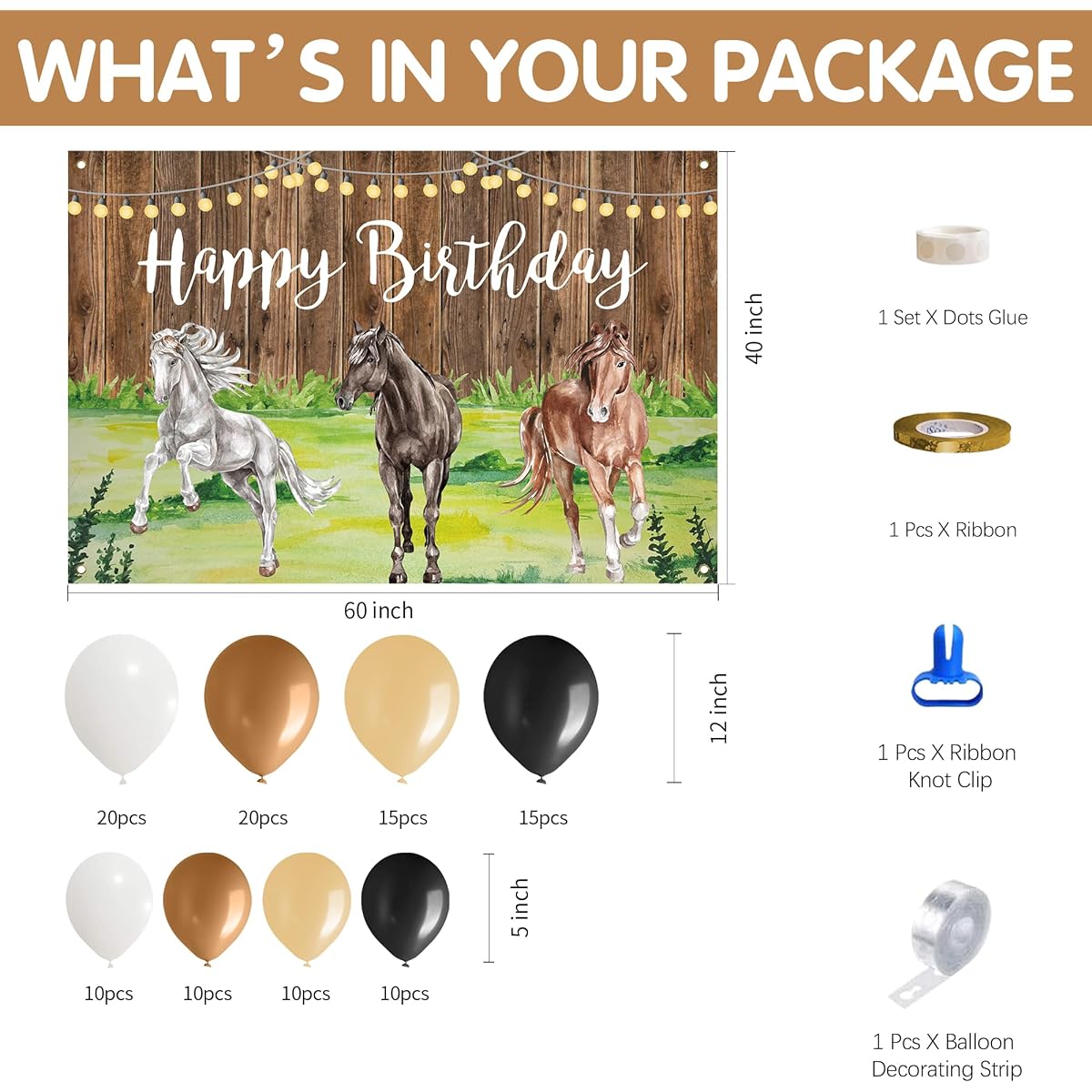 HYOWCHI Horse Themed Party Supplies Balloon Arch Kit & Backdrop (Brown Boy)