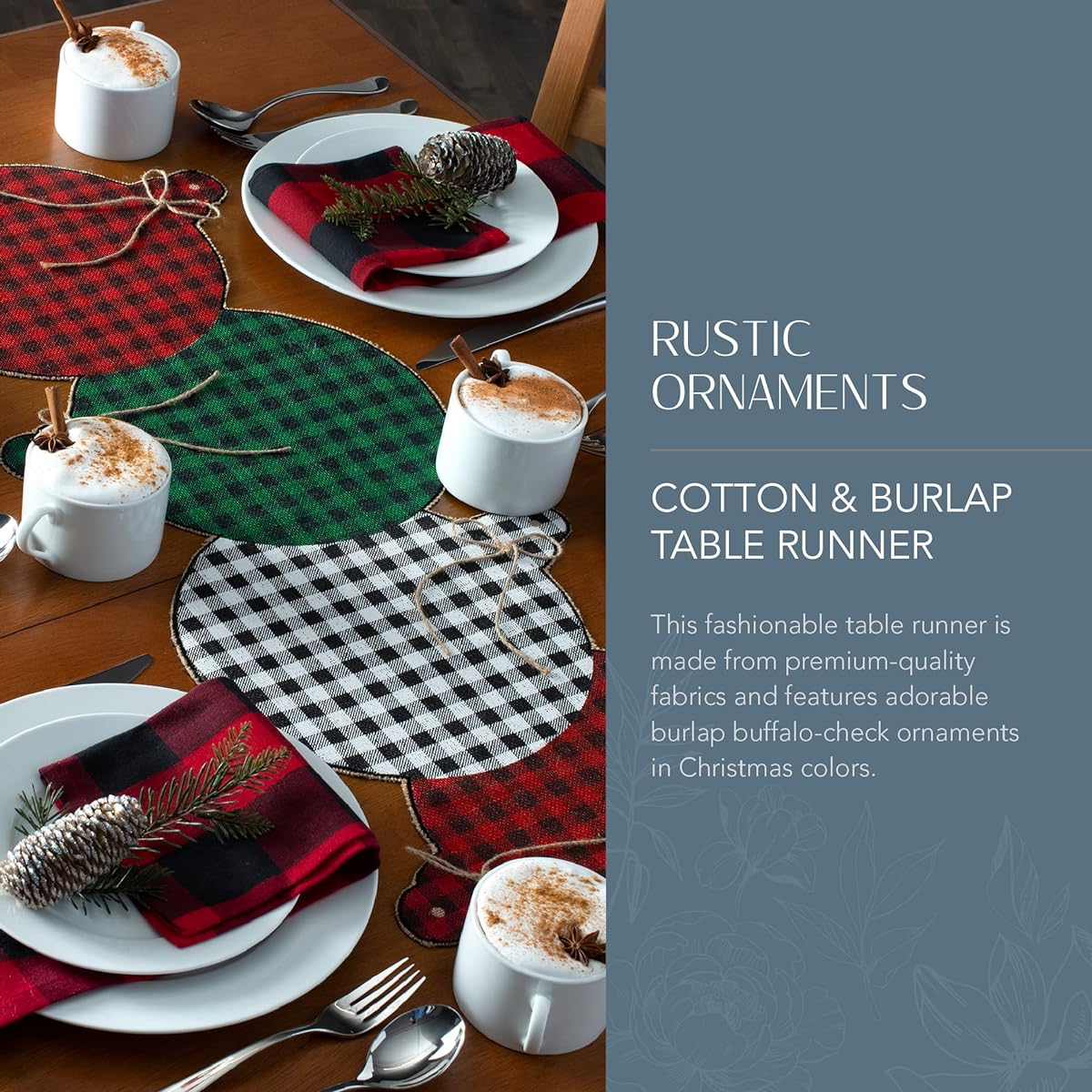 Elrene Home Fashions Farmhouse Living Holiday Rustic Ornaments Burlap Centerpiece Runner 13" x 36" (Table, Multi)