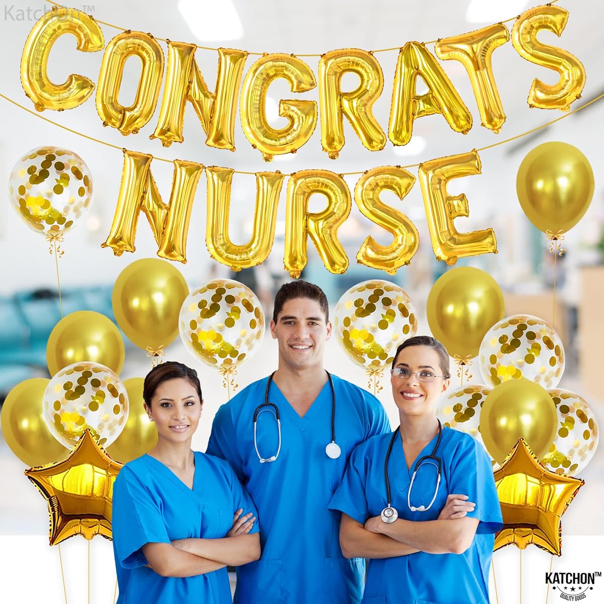 Congrats Nurse Balloons Gold 16" Congrats Nurse Banner Confetti | Nurse Graduation Party Supplies | Nurse Themed Party Decorations | Nurse Graduation Decorations 2023