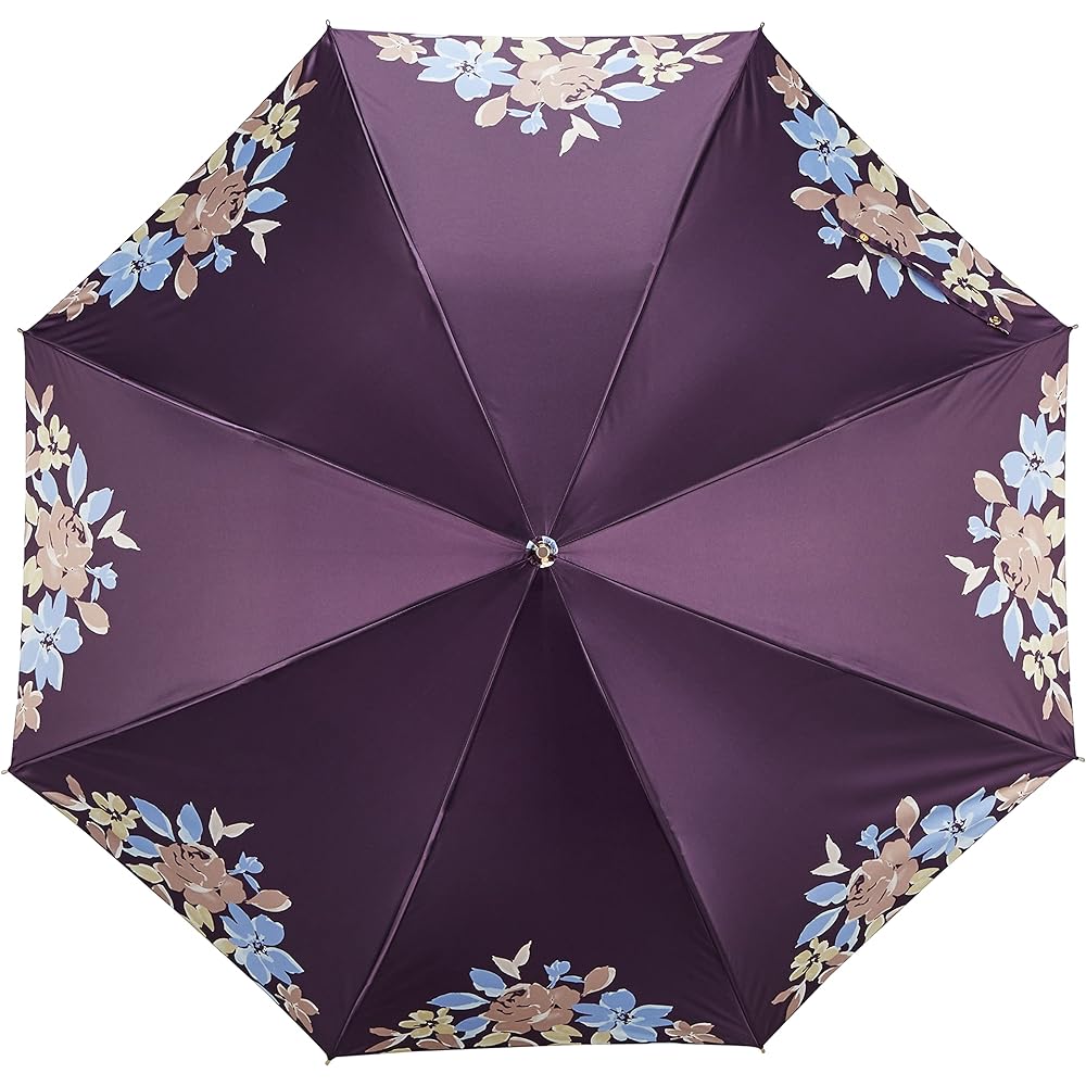 [Lanvin Collection] MOONBAT LANVIN COLLECTION Satin Print Floral Pattern Long Umbrella Umbrella Jump Umbrella Made in Japan Women's Gift Present 21-083-10749-00-85-60 Dark Purple Outer Rib Length: Approx. 60cm