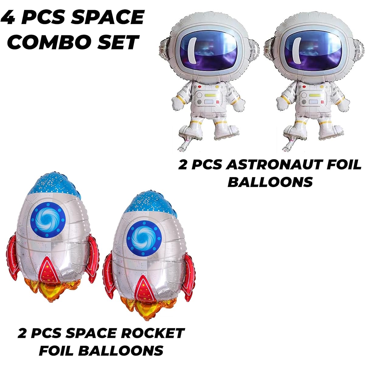 TOYXE 4pcs Astronaut and Rocket Foil Balloons for Kids Planet Themed Party Supplies