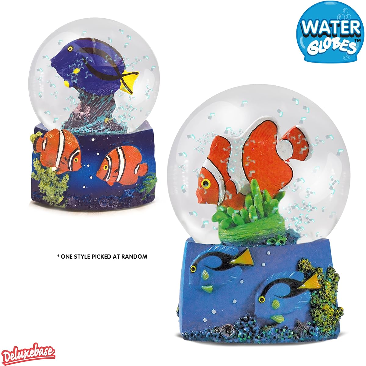 Water Globe - Reef Fish by Deluxebase. Snow globe with resin figurine and molded base. Great home globe decor, ornament, gift. (Random choice of Clown Fish or Blue Tang)