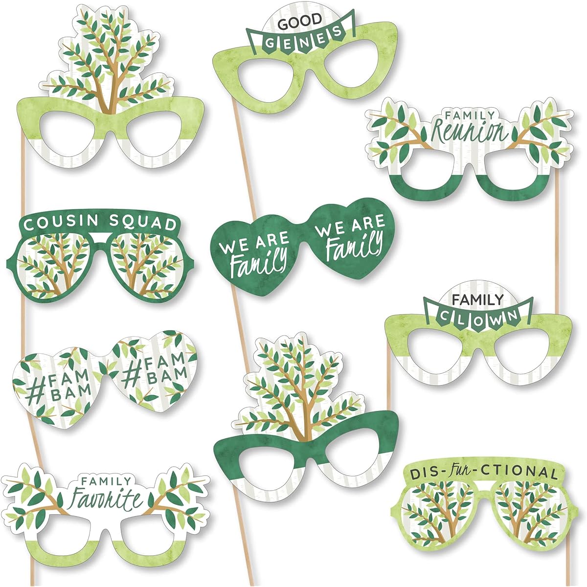 Big Dot of Happiness Family Tree Reunion Glasses Paper Card Stock Family Gather Party Photo Booth Prop Kit 10 Pieces