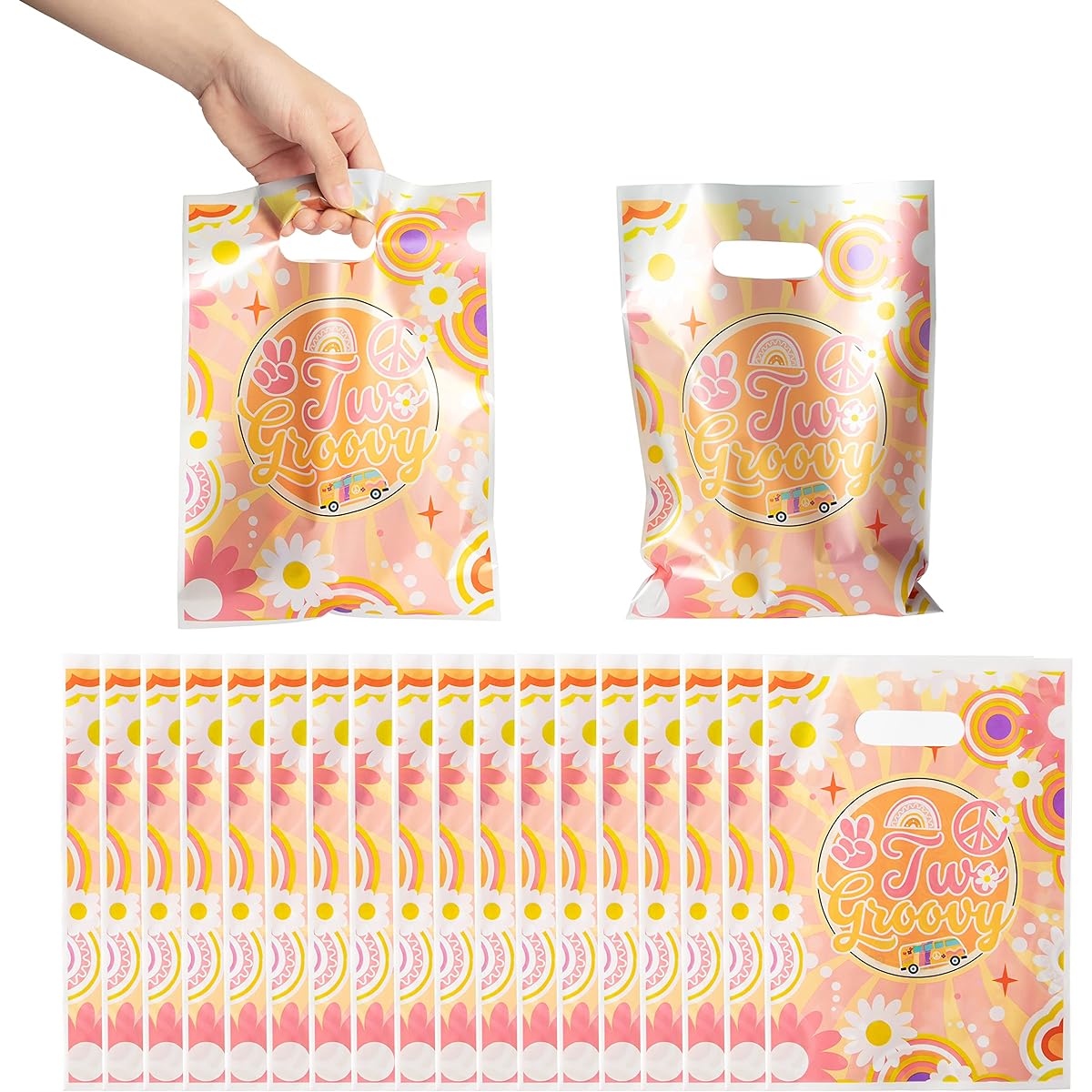 Haooryx 50 Pieces Groovy Hippie Party Favor Bags