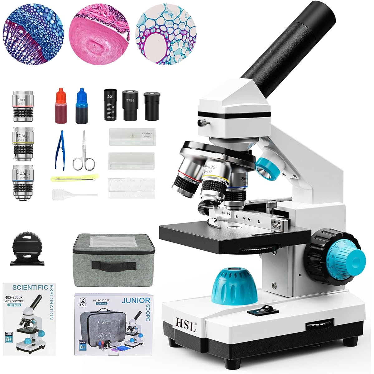 HSL 40X-2000X Microscope for Kids Students Dual LED All Metal Compound Microscope Kit for Adults Powerful Biological Microscope Set for Laboratory Laboratory Education Science Beginner 1000 x 2000x