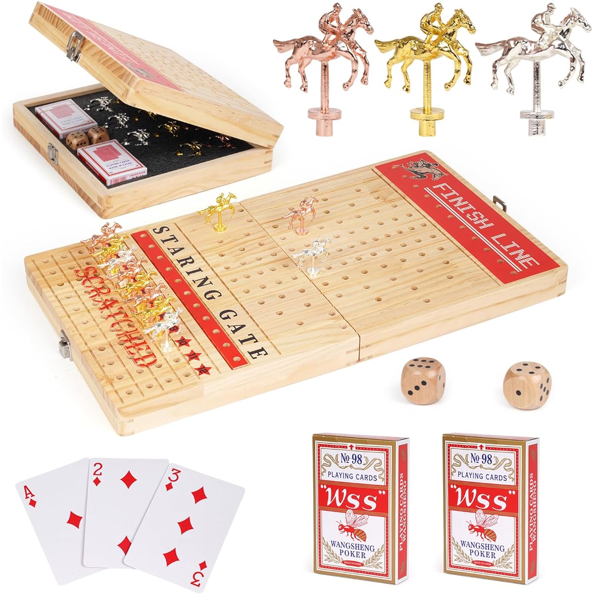 Foldable Horse Racing Board Game Foldable Horse Racing Board Game Solid Wood Durable Classic Metal Horse Family Board Game Interactive Strategy Game Horse Racing Game