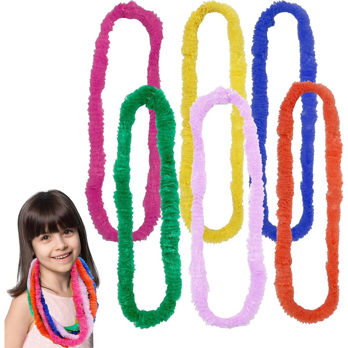 The Dreidel Company Plastic Luau Carnation Lei Necklace with Tropical Flowers Assorted Floral Design for Party Fun, 32 Inch