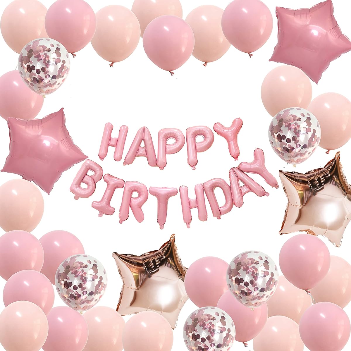 Happy Birthday Balloons Pastel Pink - Baby Girl Birthday Decorations Light Pink Foil Letter Balloons Banner Birthday Party Decorations Supplies