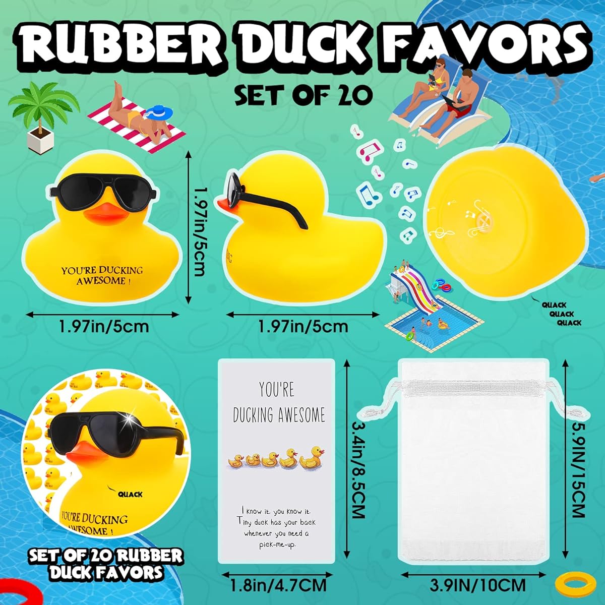 Deekin 20 Set Thank You Gift Set Inspirational Mini Rubber Duck with Glasses for Employees Coworkers Motivational Gifts Student Appreciation Gifts You're Ducking Awesome Cheer Up Cards Graduation Favors
