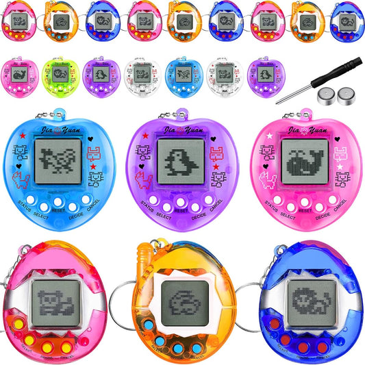24 Pieces Virtual Electronic Digital Pet Keychain Birthday Gift Game Virtual Pocket PET 90s Toys PET Keychain Nostalgia Digital PET Handheld Game Machine for Boys Girls Adults Party (Plain)