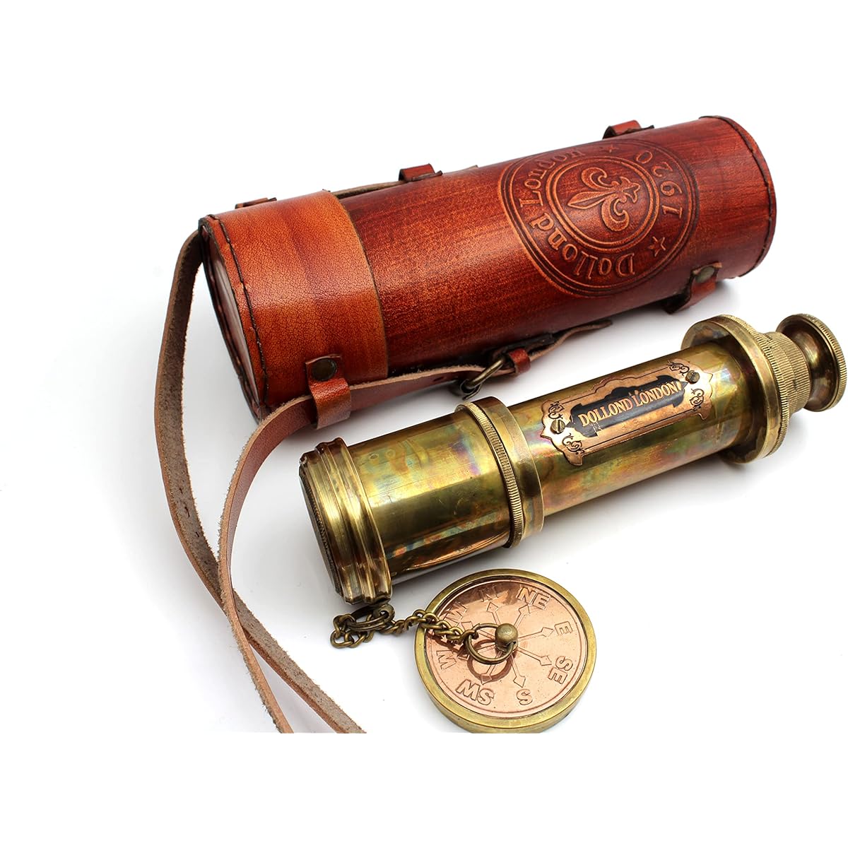 OCEAN REPLICAS 16" Antique Commando Telescope/Spyglass Replica in Leather Box