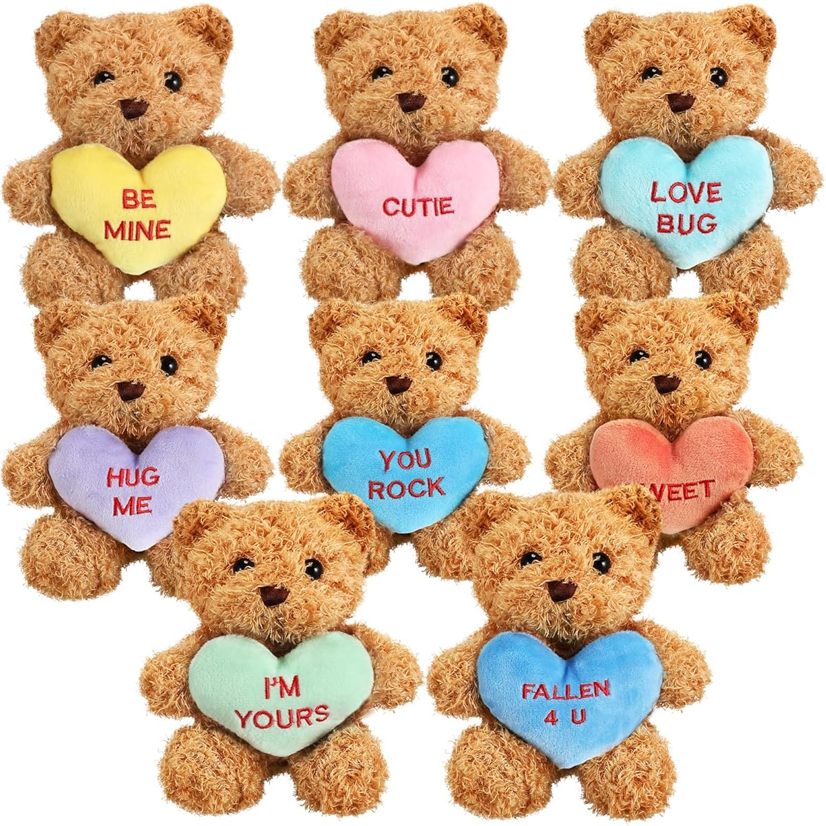 Hanaive 8pcs Valentine's Day Stuffed Animals Bulk Valentine Plush Animal Toys Hug Heart Sweet Romantic Anniversary Birthday Funny Gifts for Girls Boys Her (Bear)