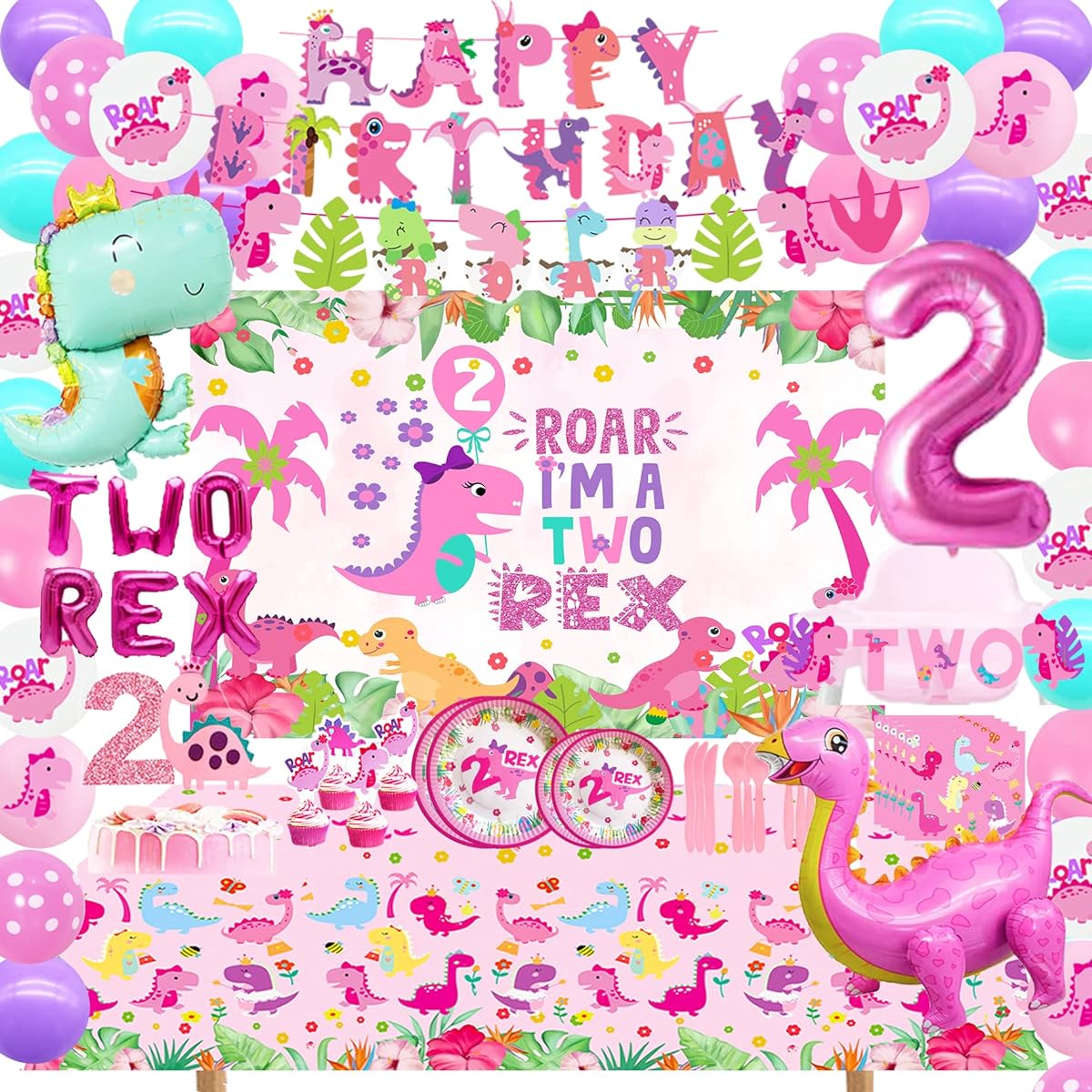 Two Rex Birthday Party Decorations Girls Pink Dinosaur 2nd Birthday Party Supplies 2nd Birthday Party Supplies Girls Pink Dinosaur Birthday Party Supplies