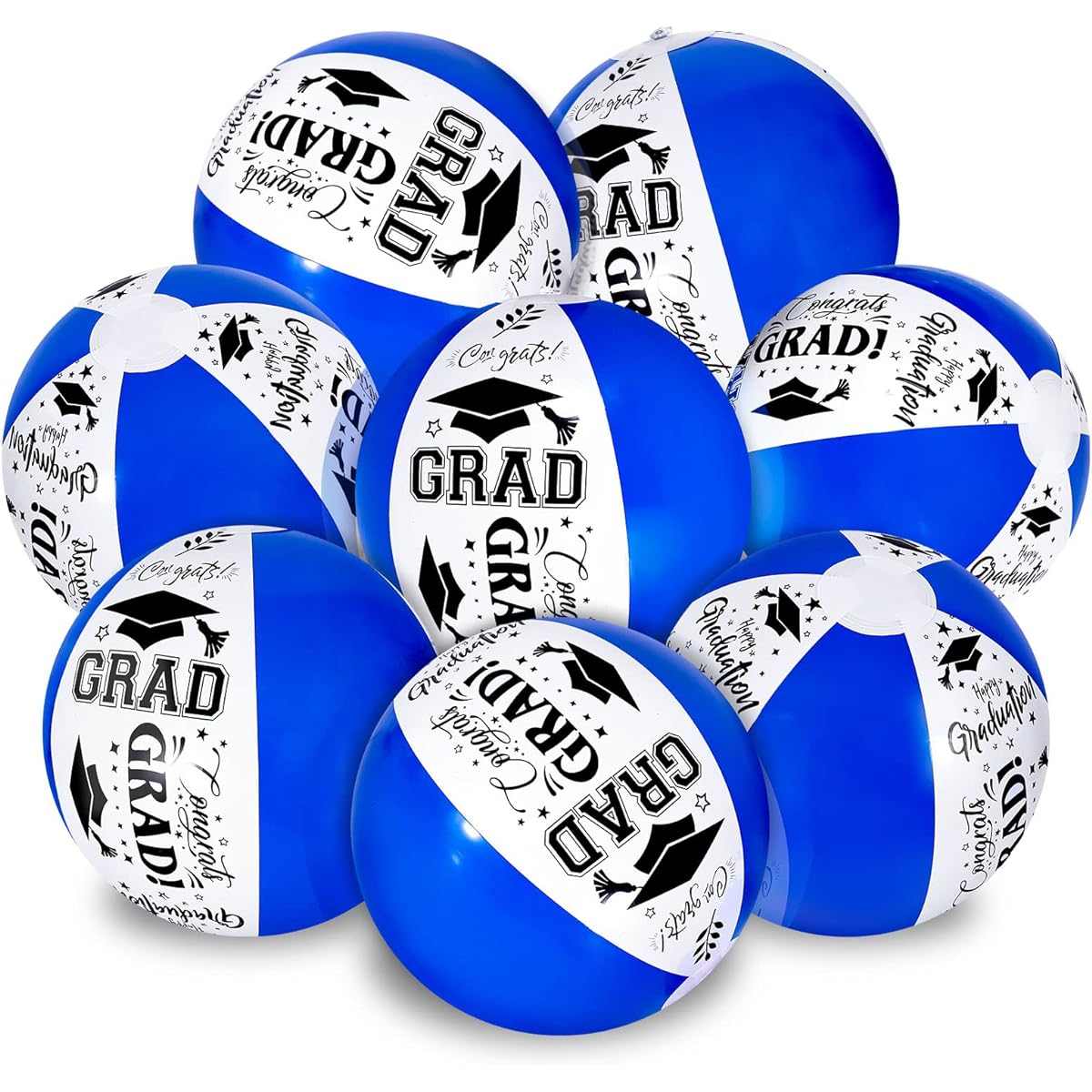 Whaline 12pcs Graduation Inflatable Beach Balls Congratulations Graduation Party Favors Gifts Blue White Pool PVC Balls Graduation Beach Party Decorations Summer Water Sand Games Accessories for Boys Girls