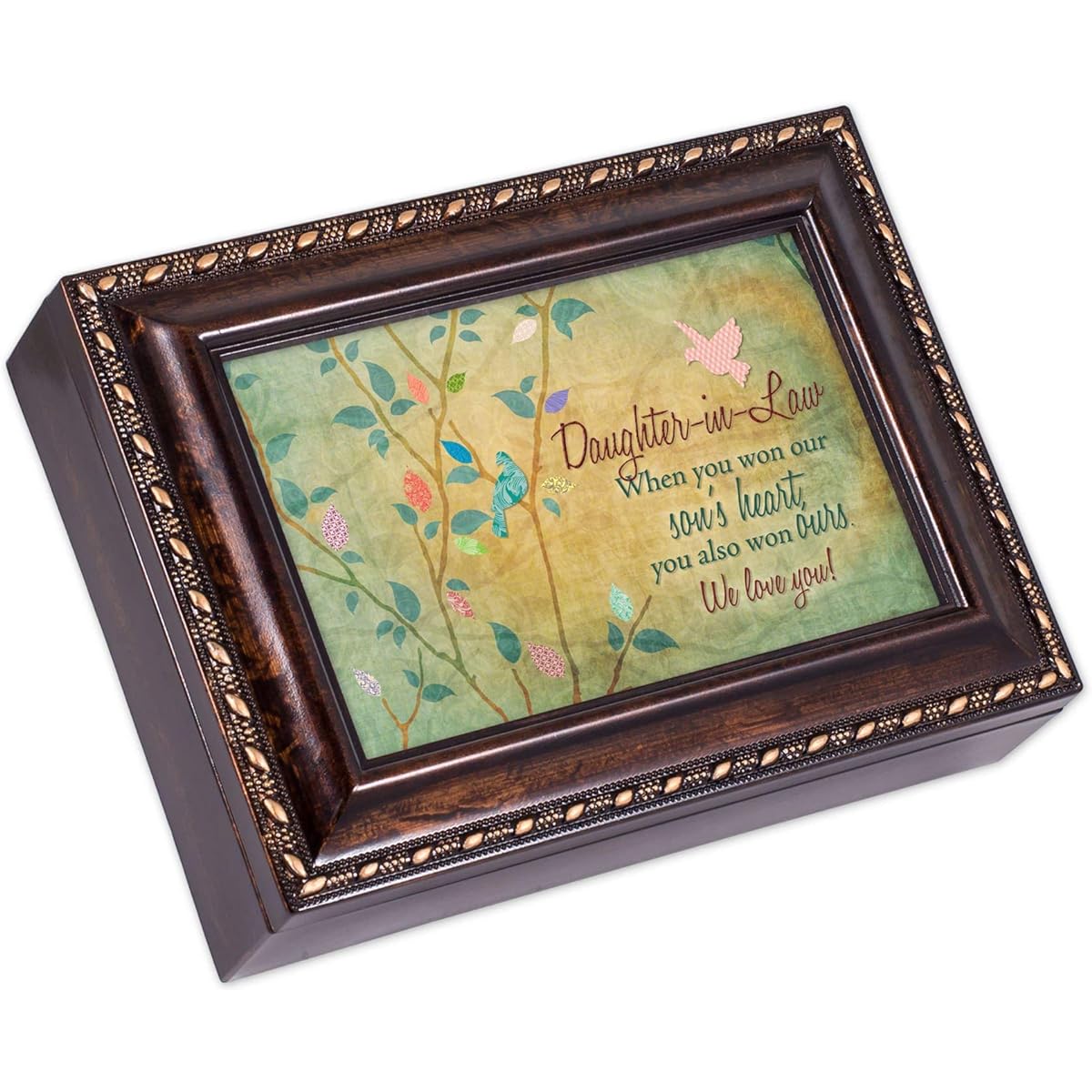Bride We Love You Rich Burl Wood Finish Jewelry Music Box - Plays Tune Pachelbel's Canon in D