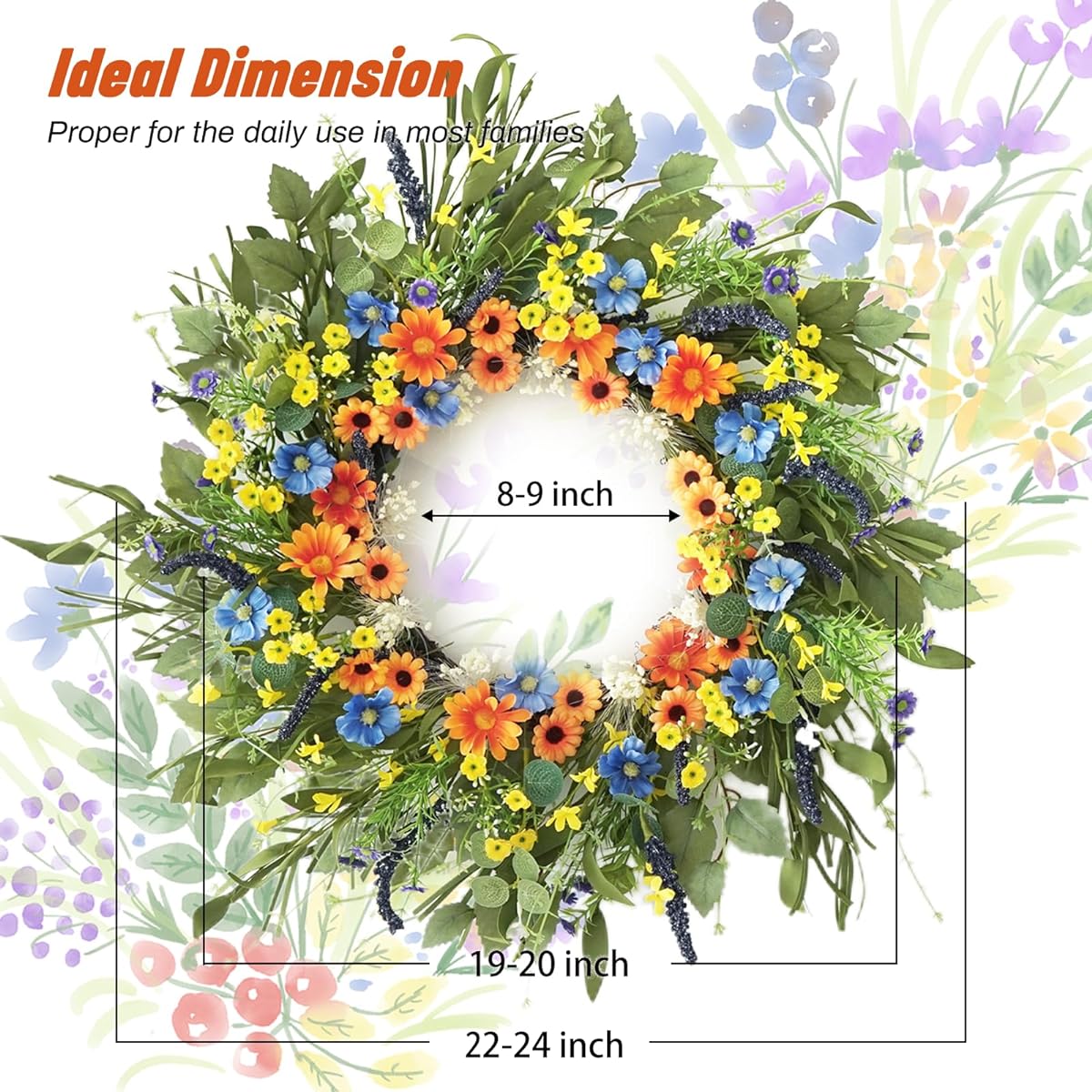 Spring Wreath for Front Door, Summer Wreath, Soomeir Daisy and Lavender Artificial Door Wreath, Farmhouse Decor for Window Wall