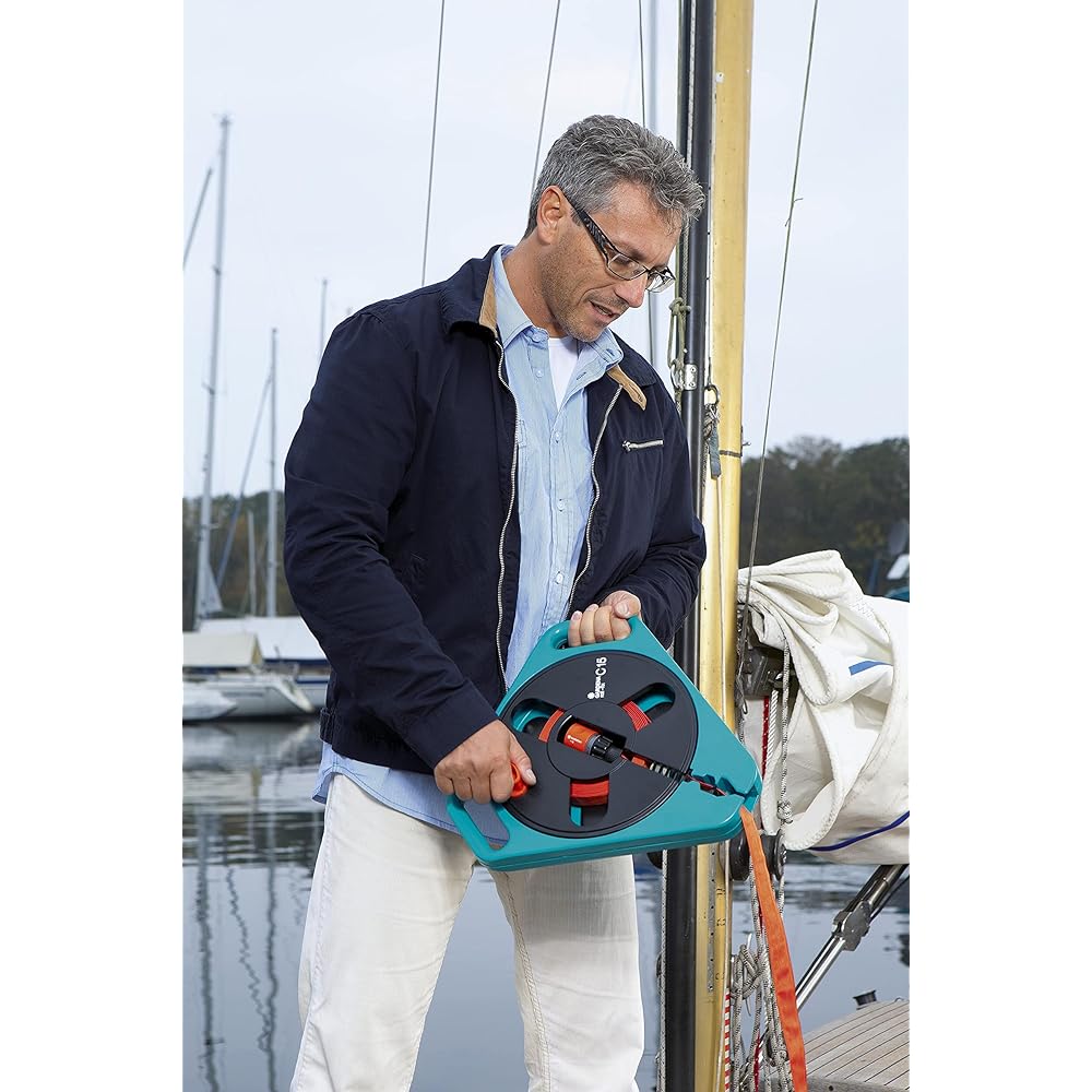 GARDENA Cassette Type Classic Roll-Fix Flat Hose Turquoise/Orange/Gray 15m Total Length 12mm Diameter 756-20