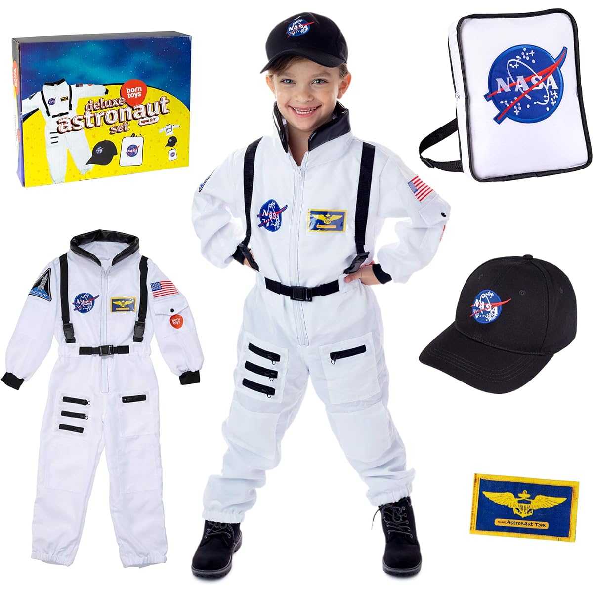 Born Toys Astronaut Costume for Kids Ages 3-7 Washable Toddler Dress Up Play