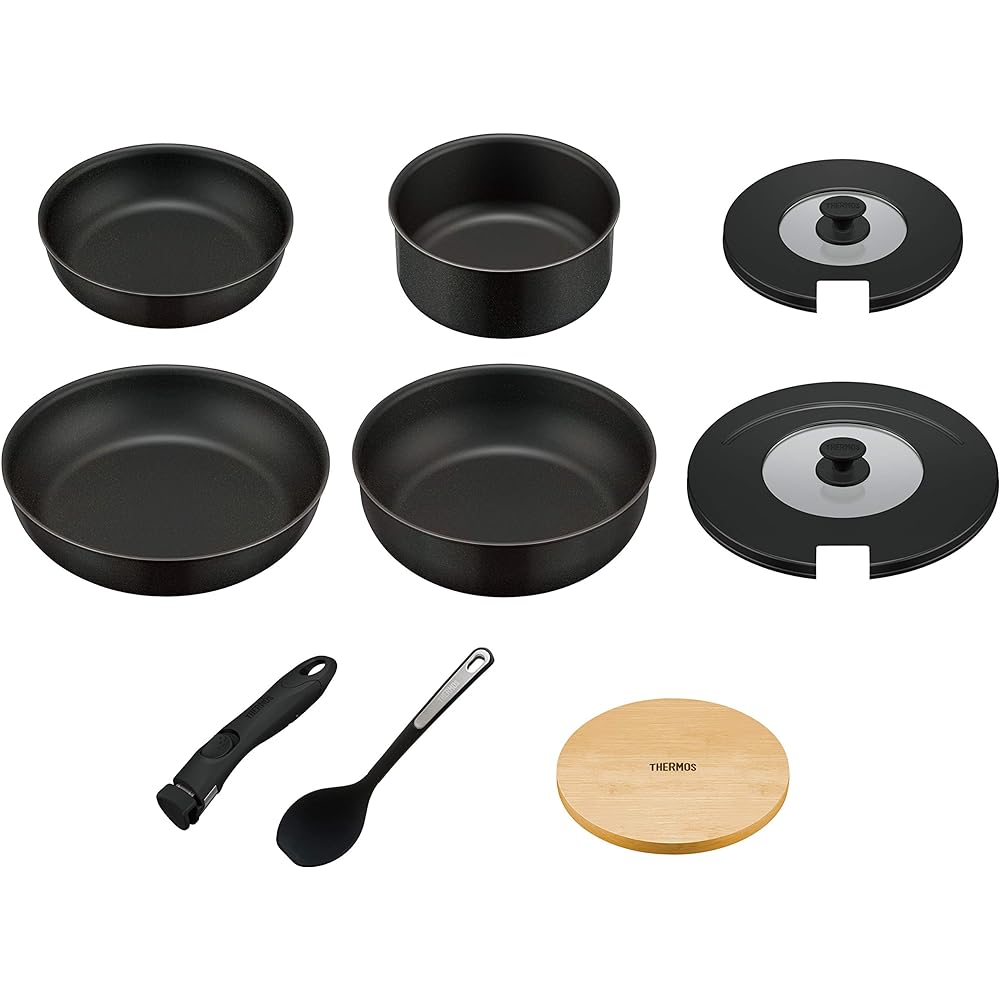 Thermos Durable Series 9-piece frying pan set with removable handles BA Black IH compatible KSB-9A BK